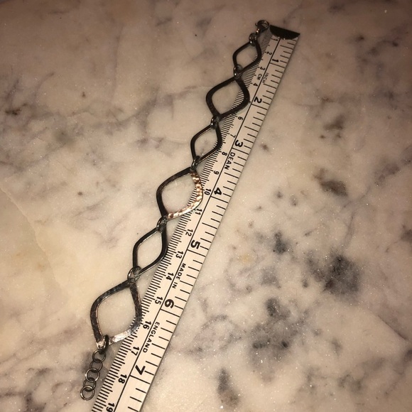 VTG Sterling Silver Geometric Diamond Shape Link Hammered Texture Bracelet 7.5” - Picture 5 of 5